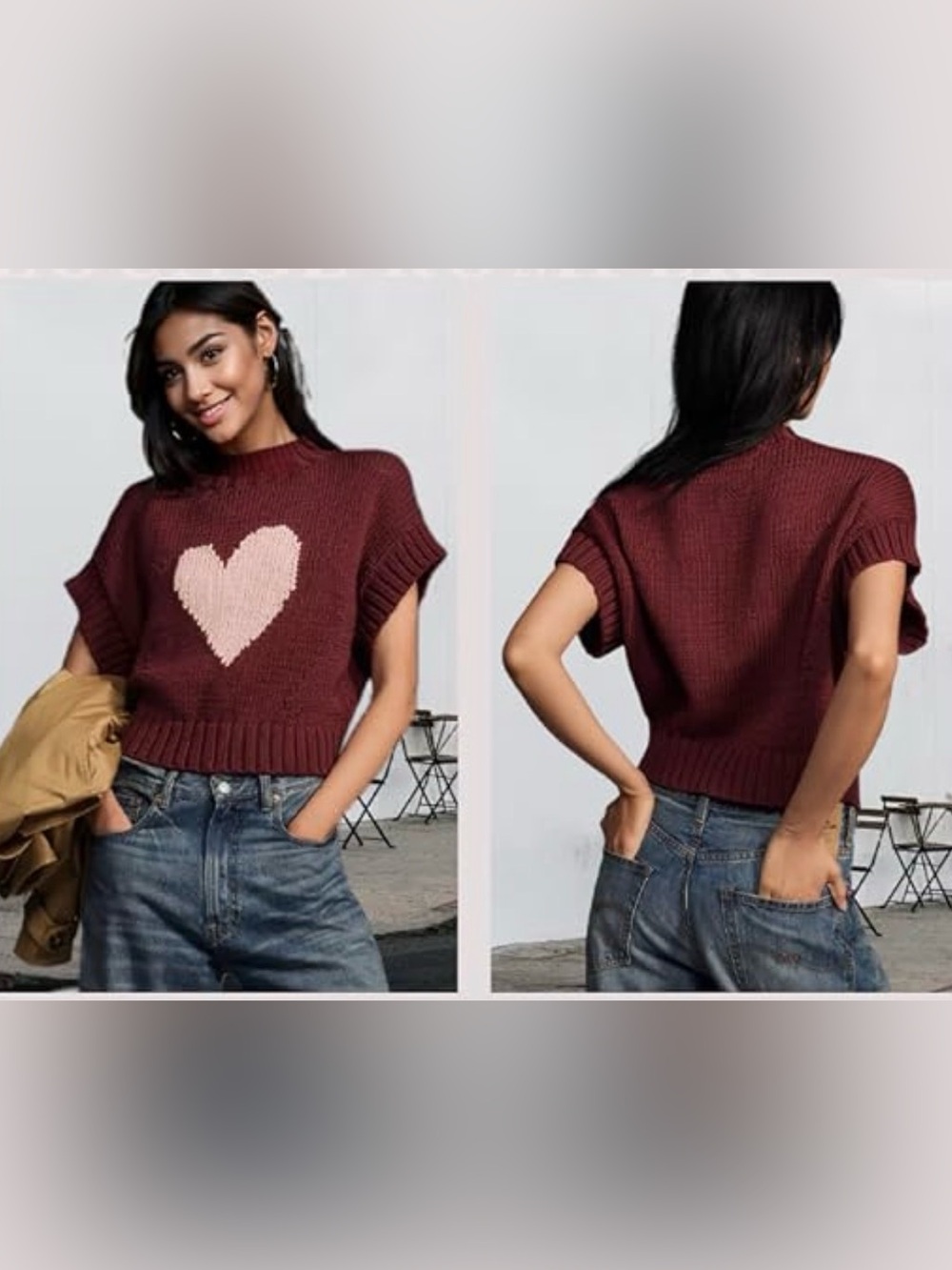 So Me Burgundy Knit Sweater Vest with Pink Heart
